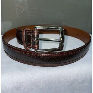 Johnston & Murphy Leather Belt 32 Red Brown Euro Tanned Cowboys Brass Buckle USA